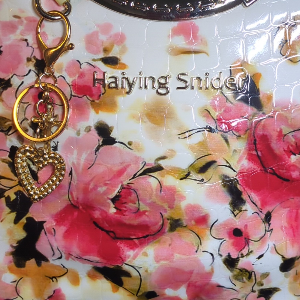 Floral Patent Top-Handle Handbag with Gold Hardware - Pink - Picture 2 of 11